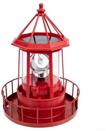 Faro rotante a energia solare a LED, progettato per patio, prato, cortile, cortile, lampada impermeabile in ferro e ABS ad energia solare, ornamento paesaggistico (rosso)
