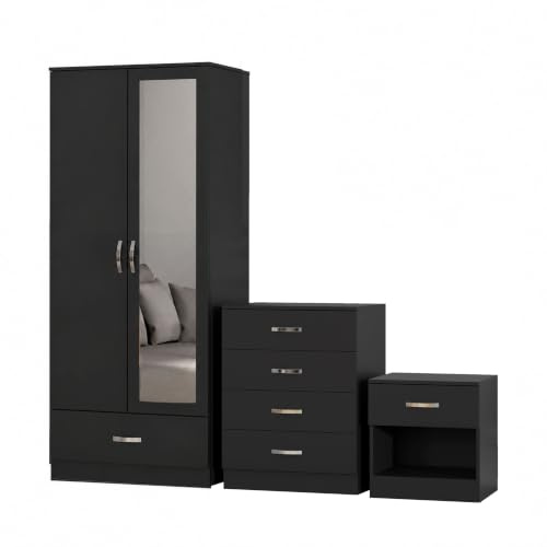 Nera Gloss 3 Pcs Wardrobe Set Chest Drawer Bedside Table Bedroom Furniture
