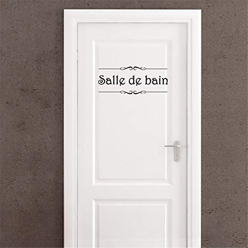 Sticker Porte Salle de Bain Élégant - Adhésif Décoratif Noir sur Blanc avec Motif Ornemental Toilette Wc Sticker Mural (2 pièces)