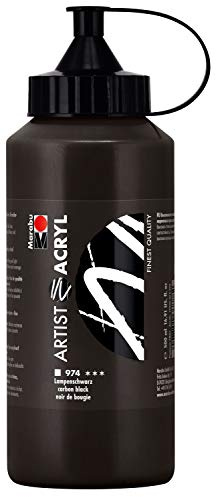 Marabu 12200075974 – artist akryl, lampsvart 500 ml, fin akrylfärg i konstnärskvalitet, vattenbaserad pastoskonsistens, högpigmenterad, mycket god briljans och täckning