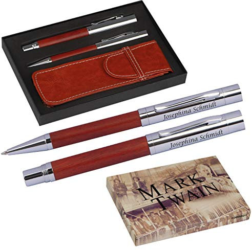 Schreibset MARK®TWAIN Drehkugelschreiber und Füllfederhalter mit Holzummantelung inkl. Laser Gravur schönes Design und Geschenkbox Blaue Mine zum Geburtstag 10898