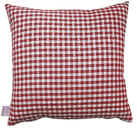 SeGaTeX home fashion Landhaus Kissenhülle Leni in Rot mit Karo-Muster und kleinen Herzen Kissenbezug 40 x 40 cm