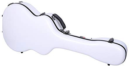 Crossrock Fiberglas OM Gitarrenkoffer für Martin 000-14 Bund | weiße Schale, Samt-Innenseite, TSA-Schloss – Premium Fiberglas Gitarrenkoffer mit Rucksackgurten