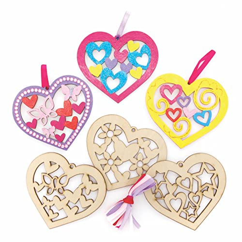 Baker Ross AX887 Herz-Dekorationen, Holzhandwerk für Kinder, zum Basteln, Bemalen, Dekorieren und Präsentieren, Packung mit 10 Stück Ideal für Kunst- und Bastelaktivitäten.