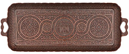 Alisveristime Rechteckiges Tablett für türkische Ottomane, Kaffee, Tee, Getränke, 33 x 14 cm, Kupfer
