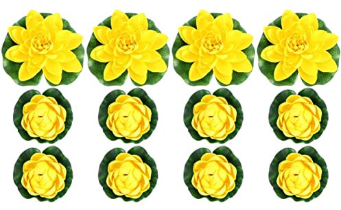 POPETPOP 12stücke Künstliche Schwimmende Lotusblumen Mittelgroße Und Große Wasserlilien Gelb Für Teichdekoration Und Garten Langlebiges Material Für Und Außenbereiche