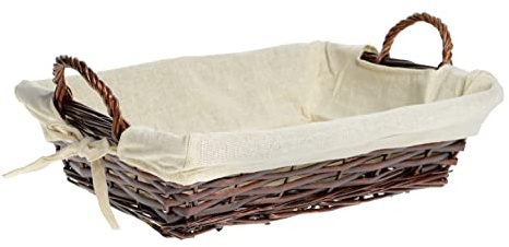 HERSIG - Cesta de Mimbre para Ropa Planchada con Forro Protector - Bandeja Rectangular 39x23x13 cm para Colada Limpia y Organización de Armario con Asas - Caoba