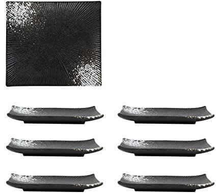 Rectangle Plates Set, Vertical Texture Design, Non-Slip Bottom, Microwave And Dishwasher Safe,6pcs,10in
