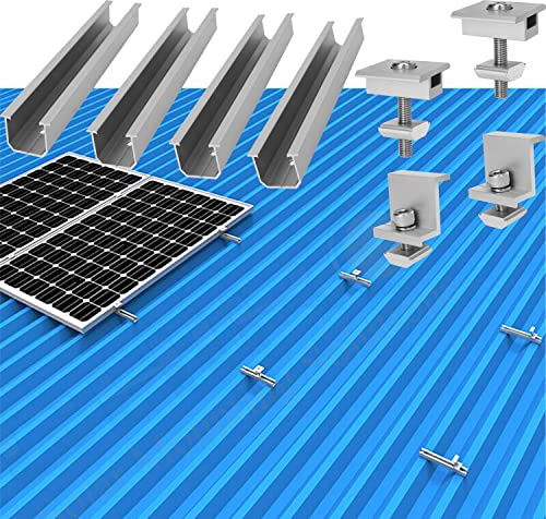 Alu Halterung Trapezblech, Montageschiene Solarmodule 2X Panel Befestigungsschiene Dachhalterung 20 CM, Befestigungs-Set 6x Schiene + Klemme 30 MM