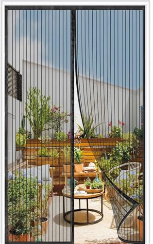 Orumrud Upgraded Magnetic Fly Screen Door 140 x 200cm, Mesh Curtain, 32 Magnet，Magnetic Top-to-Bottom Seal Snaps Shuts Automatically, Easy to Install Without Drilling, Keep Fresh Air in, Black