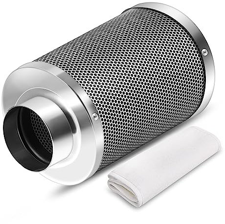 iPower Filtro a carbone per controllo degli odori con carbone vergine australiano, per ventilatori in linea per piante da interno, flangia reversibile, prefiltro incluso