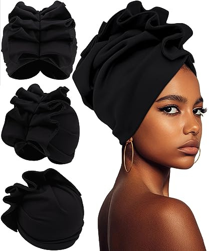 Babalet Stretch-Turban-Hut, afrikanische doppellagige Kopfbedeckung, weich, vorgebundene Haube, Haarband, Rüschen, Turbane, für schwarze Frauen