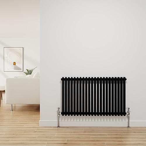 NRG Traditional Radiator Black Cast Iron 2 Column Horizontal 600x1010mm | Central Heating Bathroom Radiator, Wall Radiator, Column Radiator, Designer Radiator, Mild Steel, for Kitchen, Living Room