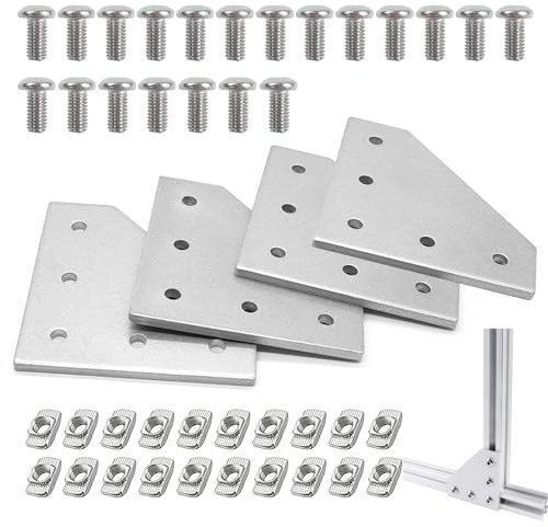 4 Pezzi Profilo Angolare Alluminio Con Piastre di Collegamento, Dado e Vite per Serie 4040 Con Scanalatura da 10 mm