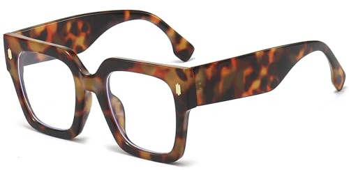 Breaksun Fashion Oversized Blue Light Blocking Glasses for Women Men Trendy Big Square Frame Computer Eyeglasses (Tortoise)