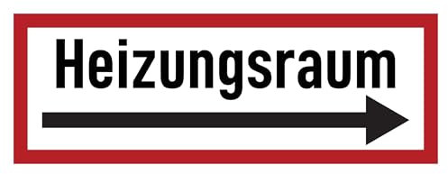 Aufkleber: 105x297 mm, 1 Stück - Heizungsraum - Hinweisschild auf Brandschutzeinrichtung und Einsatzhinweise - DIN 4066 - D2 mit Richtungspfeil rechts
