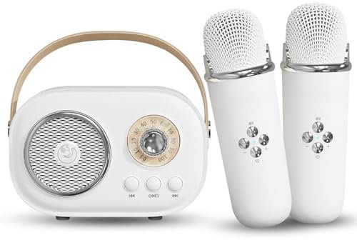 Mini Karaoke Machine, Haut-Parleur Portable avec Ensemble de microphones, Portable Portable Karaoke MICS Machine pour Les Enfants ET Adultes Anniversaire (B)