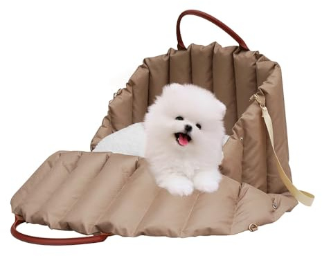 Sport Tent Hunde Autositz für Kleine Hunde Tasche Faltbare Hundesitz Auto Beifahrersitz Autositzbezug Vordersitz inkl. Sicherheitsgurt multifunktionale Sitzerhöhung M【45x35x35cm】, Dunkel Khaki