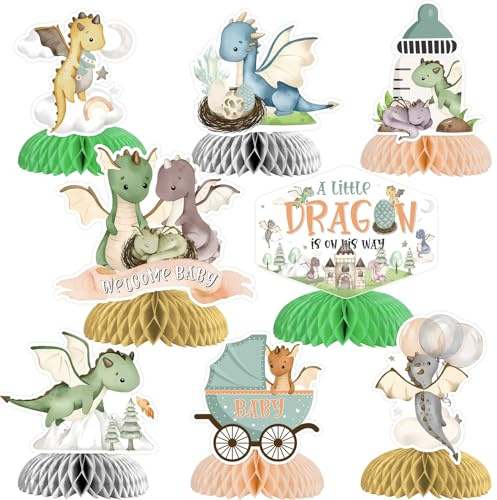 Kreatwow centrotavola a nido d'ape drago Decorazione per feste prenatali drago Centri da tavola a tema drago Decorazioni di benvenuto per bambini Un piccolo drago