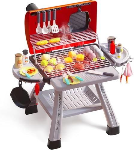 CUTE STONE Kinder BBQ Grill Spielzeug, Küche Spielzeug Set, Realistische Rauch BBQ Grill Spielset mit Spielzeug Küche Zubehör,Barbecue per Bambini Rosa
