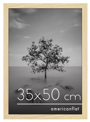 Americanflat Cadre Photo 35x50 cm Chêne Naturel - Cadre 50x35 cm en Bois MDF avec Plexi Poli et Matériel de Suspension - Suspension Horizontale ou Verticale