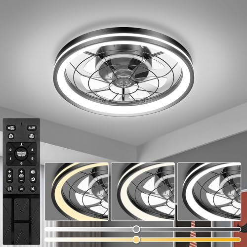 Mefine Modernos Ventilador de Techo con Luz, 48cm Ventilador de Techo sin Aspascon luz y Mando a Distancia, Ventiladores de Techo Silencioso con Luz LED Motor CC Reversible para Dormitorio, Salón