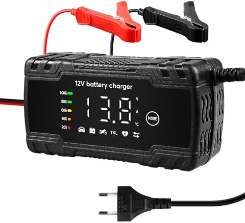 6A Autobatterie Ladegerät, 12V Intelligentes Ladegerät Autobatterie, Smart Vollautomatische KFZ Batterieladegerät, Ladegeräte für Autobatterien für Auto LKW Motorrad Rasenmäher Boot Marine Batterien
