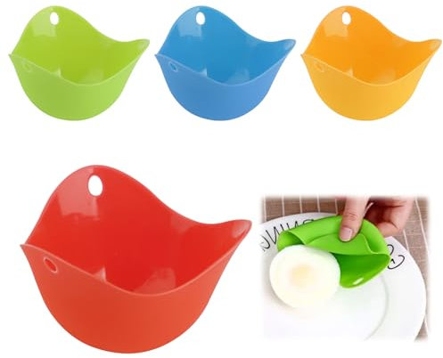 Premium LFGB Grade Silicone Egg Poacher - 4 Pcs Multicolor Egg Poaching Cups for Air Fryer & Perfect Poached Eggs