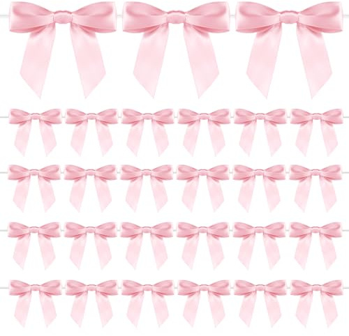 PEUTIER 50stk Gedrehte Krawattenschleifen, Geschenkpapierschleifen Bandschleifen Mini-Schleife für Hochzeit Brautparty Lehrertag Muttertag Geschenkverpackung Leckerli-Tasche Geschenk Basteln(Rosa)