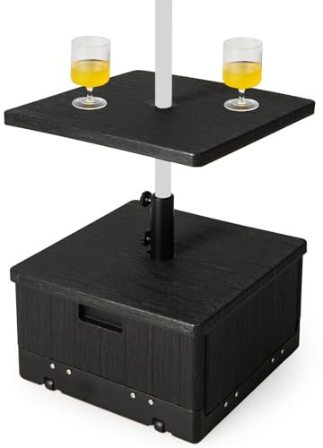 GYMAX Base Mobile per Ombrellone Riempibile, Supporto per Ombrellone con Ruote e Maniglia, Vassoio da Tavolo, Sacca di Peso, 2 Manopole Regolabili, per Asta Ombrellone con Diametro 38 mm/48 mm