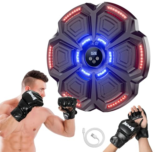 snawowo Music Boxing Machine Adulti - 9 modalità di velocità Macchina da Box Musical Pugile con Guanti da Boxe - LED Musica Bluetooth Boxe Allenamento per Casa