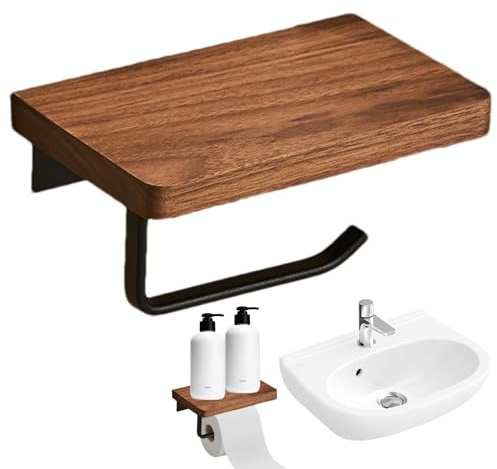 Support mural pour papier toilette, porte-rouleau de papier toilette | Porte-rouleau de papier toilette en bois de noyer fixé au mur - Support de téléphone mural en bois de noyer pour la conception sc