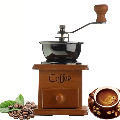 Macinino da caffè Manuale, macinacaffè Vintage in Legno con cassetto in Legno, macinacereali a rulli, macinatura di Spessore Regolabile con manovella in ghisa per preparare caffè 12.5 * 12.5 * 17cm
