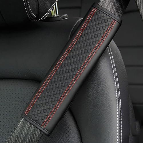 PGYREUGQ 2 StüCk Auto Sicherheitsgurt Gurtpolster für VW Polo 2006-2025, Leder Sicherheitsgurtbezug Schulterschoner Auto-InnenzubehöR,D/Black-Red