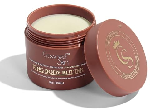 Crowned Skin King Cologned Beurre corporel parfum chaud et sensuel mélange de bois de santal et cuir enrichi en beurre de karité et mangue biologique formule hydratante avec parfum qui dure tout