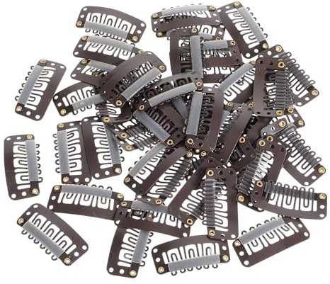 50 Stück Haar Extensions Klips Dunkelbraun Haarclips | Haarverlängerung Clips für Extensions Geflochten 6 Zähne U Form Metall Perücke Haarverlängerung Clip für Frauen Perücken