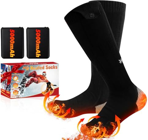 Heated Socks for Men Women, New Rechargeable Heated Socks, 5000 mAh Extra Large Battery, Long Life Up to 65 °C Large Heating Area, Unisex Foot Warmer for Outdoor Skiing, Winter Camping, Hiking