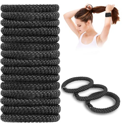 AUAUY 15 Stück Elastische Haargummis, Elastisch Zopfgummi, Geflochtener Keine Pull oder Beschädigung Pferdeschwanz Halter, Stylisch Elastisch Haarbänder für Damen und Mädchen (Schwarz)