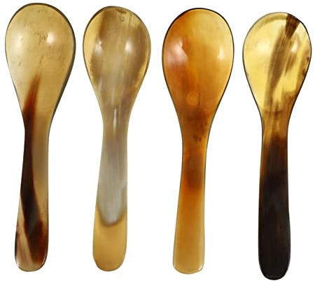 Garneck 4 Stück Ochsenhorn Kaffeelöffel Hornlöffel Für Kaffee Tee Dessert Kuchen Und Suppe 5.51 in/14.00 Cm Für Rühren Von Kaffee Zucker Und Gewürzen