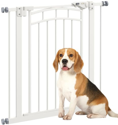 PawHut Cancelletto per Cani con Nastro Adesivo e 4 Viti Regolabili, Cancello per Cani in Metallo e Plastica, 74-80x76 cm, Bianco