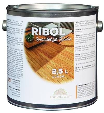 RIBOL Holzschutz-Öl Farbe: ROBINIE für Harthölzer (z.B. Robinie, Eiche, Teak u.v.m.), Nr. 568-250, 2,5 Liter (für max. 55qm)