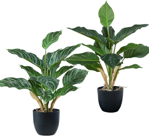 XHYASD 2 Stück Künstliche Pflanzen 36 cm mit Topf Deko Grün | Polyester, schwarzem Topf 10 x 8,5 cm, pflegefrei, für Indoor, Büro, Bad