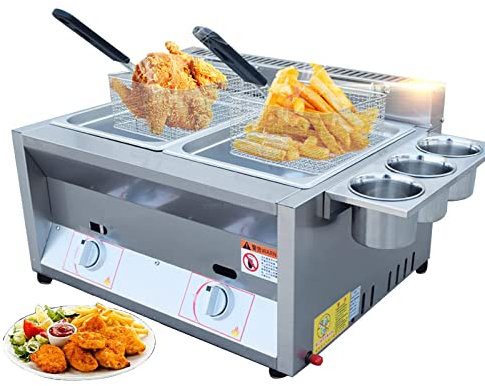 Friteuse professionnelle à gaz en acier inoxydable avec panier et couvercle pour avec panier et couvercle pour la cuisson sur comptoir des aliments familiaux dans les restaurants commerciaux