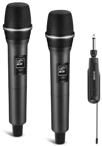 LUVUMVLT Microfoni wireless, doppio microfono dinamico palmare con ricevitore ricaricabile ultra stabile | 61 m di libertà | Zero interruzioni | Durata 40 ore | Plug and Play | Microfono per karaoke