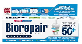 Biorepair, Advanced Zahnpasta Vollschutz 50+, 12 x 75 ml | Zahnpasta für Erwachsene über 50, mit MicroRepair, Probiotika und antioxidativen Extrakten, ohne Fluorid