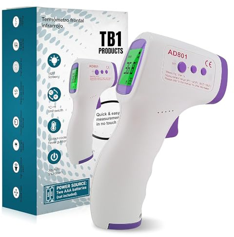 TB1 PRODUCTS Digital Forehead Thermometer for Adults & Kids – Touchless Infrared Thermometer with Fever Alarm, °C/°F Switch, Dual Body & Object Modes, Accurate No-Touch Readings in 1 Second