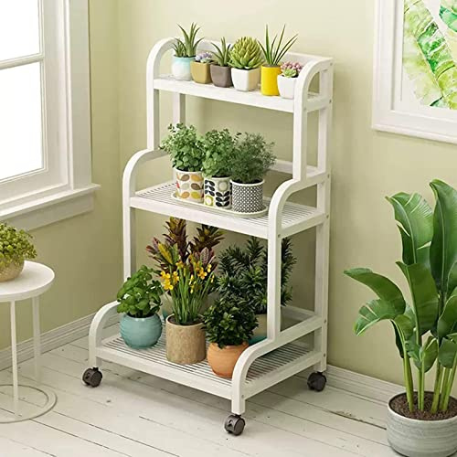 Support pour plantes d'intérieur à 3 niveaux en métal avec roues et freins, étagère de rangement d'angle de style échelle pour pots de fleurs, décoration d'intérieur moderne, solution peu encombrante