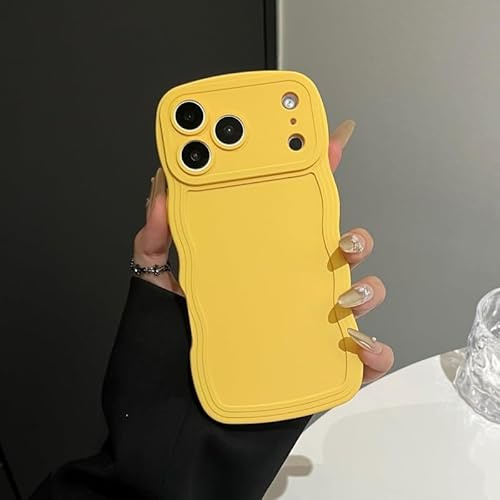 UEEBAI Wave Frame Case for iPhone 17 Pro, Cute Wave Frame Slim Fit Shockproof Phone Bumper Cover Soft Pretty Curly Wavy Case Anti-Scratch TPU Cover - Yellow