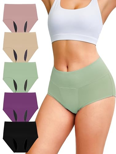 Women's High Waist Incontinence Underwear, Washable Reusable Leakproof Period Briefs for Bladder Leak, 5 Pack (Multicolor01, L)