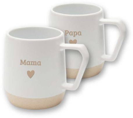 Mama & Papa Tassen-Set Weiß– 2 matte Keramiktassen mit Gravur – 300 ml – Geschenkidee für Eltern